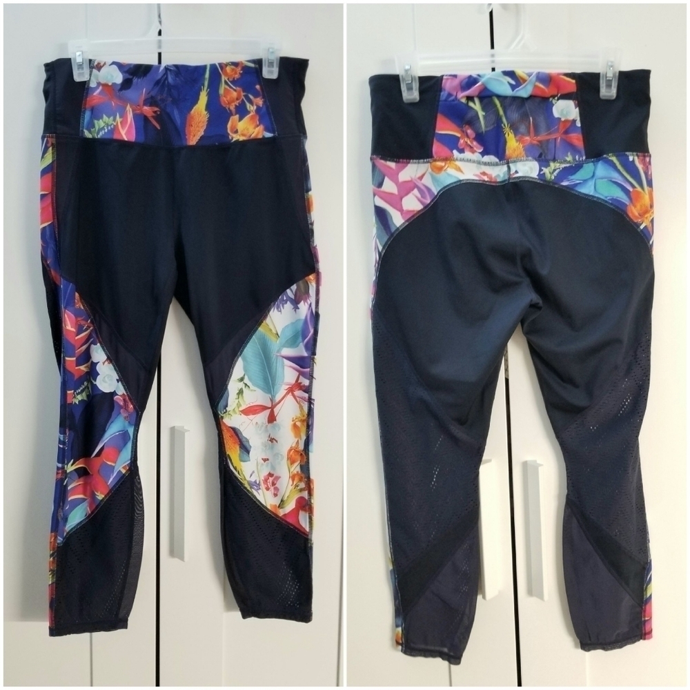 Athleta  Navy Tropical Precision Multicolored High Rise Leggings, Yoga Pants, LP